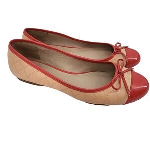 Jack Rogers Cap Toe Bow Red and Cream Quilted Slip On Ballet Flats Size 9